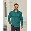 COOFANDY Men’s Quarter Button Pullover Sweater Mock Neck Thermal Fleece(Green and Black)