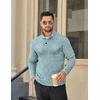 COOFANDY Men’s Quarter Button Pullover Sweater Mock Neck Thermal Fleece(Light Green and White)