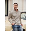 COOFANDY Men’s Quarter Button Pullover Sweater Mock Neck Thermal Fleece(Light Khaki)
