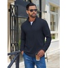 COOFANDY Mens Quarter Zip Pullover Casual Long Sleeve Knit Mock Neck Sweatshirt Lightweight Polo Sweater(Midnight Blue)