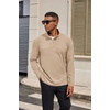 COOFANDY Mens Quarter Zip Pullover Sweater Mock Neck Sweatshirt Casual Polo(Khaki&brown Collar)