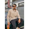 COOFANDY Mens Quarter Zip Pullover Sweater Mock Neck Sweatshirt Casual Polo(Khaki&brown Collar)