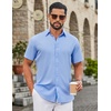 COOFANDY Mens Untucked Dress Shirts Short Sleeve Casual Button Down Shirt(Light Blue)