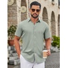 COOFANDY Mens Untucked Dress Shirts Short Sleeve Casual Button Down Shirt(Light Green)