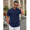 COOFANDY Mens Untucked Dress Shirts Short Sleeve Casual Button Down Shirt(Navy Blue)
