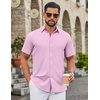 COOFANDY Mens Untucked Dress Shirts Short Sleeve Casual Button Down Shirt(Pink)