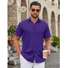 COOFANDY Mens Untucked Dress Shirts Short Sleeve Casual Button Down Shirt(Purple)