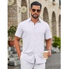 COOFANDY Mens Untucked Dress Shirts Short Sleeve Casual Button Down Shirt(White)