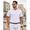 COOFANDY Mens Untucked Dress Shirts Short Sleeve Casual Button Down Shirt(White)