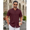COOFANDY Mens Untucked Dress Shirts Short Sleeve Casual Button Down Shirt(Wine Red)