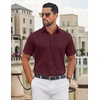 COOFANDY Mens Untucked Dress Shirts Short Sleeve Casual Button Down Shirt(Wine Red)