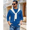 COOFANDY Mens Waffle Thermal Long Sleeve Shirts Casual Crew Neck T Shirt(Blue)