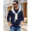 COOFANDY Mens Waffle Thermal Long Sleeve Shirts Casual Crew Neck T Shirt(Navy Blue)