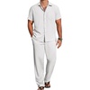 COOFANDY Men’s 2 Piece Casual Beach Set Button Down Shirt and Loose Pants(A-white)