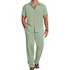 COOFANDY Men’s 2 Piece Casual Beach Set Button Down Shirt and Loose Pants(Light Green)
