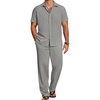 COOFANDY Men’s 2 Piece Casual Beach Set Button Down Shirt and Loose Pants(Light Grey)