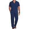 COOFANDY Men’s 2 Piece Casual Beach Set Button Down Shirt and Loose Pants(Navy Blue)