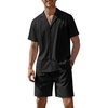 COOFANDY Mens 2 Piece Short Set Guayabera Button Down Shirt Casual Outfits(Black)