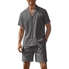 COOFANDY Mens 2 Piece Short Set Guayabera Button Down Shirt Casual Outfits(Dark Grey)