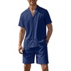 COOFANDY Mens 2 Piece Short Set Guayabera Button Down Shirt Casual Outfits(Navy Blue)