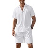 COOFANDY Mens 2 Piece Short Set Guayabera Button Down Shirt Casual Outfits(White)