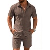 COOFANDY Men’s 2 Pieces Cotton Linen Set Short Sleeve Button Down Shirts Summer Beach Shorts Casual Outfits(Brown)
