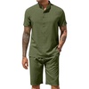 COOFANDY Men’s 2 Pieces Set Short Sleeve Henley Shirts and Shorts Set Texture Summer Beach Vacation Outfits(Army Green)