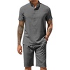 COOFANDY Men’s 2 Pieces Set Short Sleeve Henley Shirts and Shorts Set Texture Summer Beach Vacation Outfits(Dark Gray)