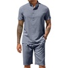 COOFANDY Men’s 2 Pieces Set Short Sleeve Henley Shirts and Shorts Set Texture Summer Beach Vacation Outfits(Flecking Navy Blue)