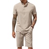 COOFANDY Men’s 2 Pieces Set Short Sleeve Henley Shirts and Shorts Set Texture Summer Beach Vacation Outfits(Khaki)