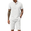 COOFANDY Men’s 2 Pieces Set Short Sleeve Henley Shirts and Shorts Set Texture Summer Beach Vacation Outfits(White)