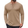 COOFANDY Mens Henley Shirts Long Sleeve Casual Pullover Button T-Shirt(Khaki)