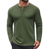 COOFANDY Mens Henley Shirts Long Sleeve Casual Pullover Button T-Shirt(Olive Green)