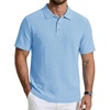 COOFANDY Mens Polo Shirts Short Sleeve Casual Knit Textured Summer Shirt(Light Blue)