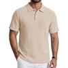 COOFANDY Mens Polo Shirts Short Sleeve Casual Knit Textured Summer Shirt(Light Khaki)