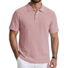 COOFANDY Mens Polo Shirts Short Sleeve Casual Knit Textured Summer Shirt(Pink)