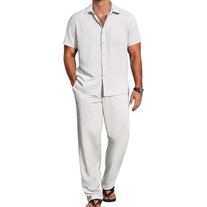 COOFANDY Men’s 2 Piece Casual Beach Set Button Down Shirt and Loose Pants(A-white)