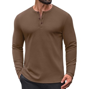 COOFANDY Mens Henley Shirts Long Sleeve Casual Pullover Button T-Shirt(Brown)