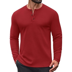 COOFANDY Mens Henley Shirts Long Sleeve Casual Pullover Button T-Shirt(Dark Red)