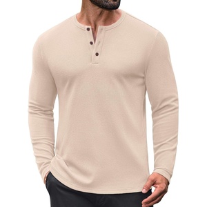 COOFANDY Mens Henley Shirts Long Sleeve Casual Pullover Button T-Shirt(Light Khaki)