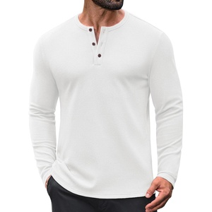 COOFANDY Mens Henley Shirts Long Sleeve Casual Pullover Button T-Shirt(White)