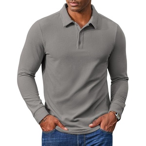 COOFANDY Men’s Long Sleeve Polo Shirts Casual Corduroy Polo Tee(Light Grey)