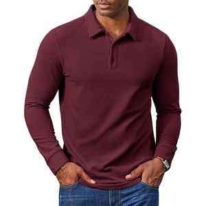 COOFANDY Men’s Long Sleeve Polo Shirts Casual Corduroy Polo Tee(Wine Red)