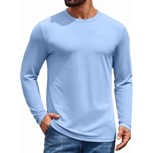 COOFANDY Men’s Long Sleeve T-Shirt Cotton Blend T Shirts Casual Crew Neck Basic Tee Soft Classic Regular Fit Tshirts(Light Blue)