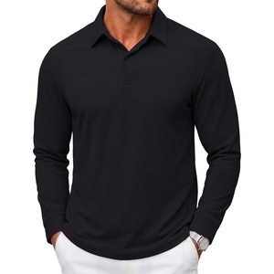 COOFANDY Mens Polo Shirts Long Sleeve Cotton Pique Casual Button Polo Tee(A-black)