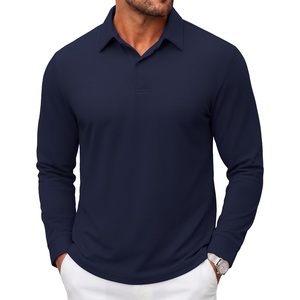 COOFANDY Mens Polo Shirts Long Sleeve Cotton Pique Casual Button Polo Tee(A-navy Blue)