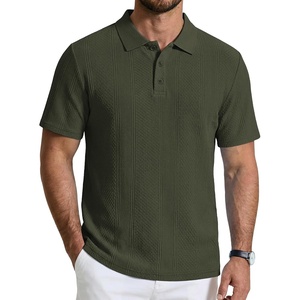 COOFANDY Mens Polo Shirts Short Sleeve Casual Knit Textured Summer Shirt(Dark Army Green)