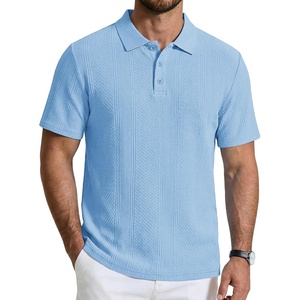 COOFANDY Mens Polo Shirts Short Sleeve Casual Knit Textured Summer Shirt(Light Blue)