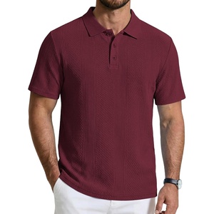 COOFANDY Mens Polo Shirts Short Sleeve Casual Knit Textured Summer Shirt(Wine Red)