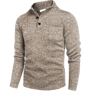 COOFANDY Men’s Quarter Button Pullover Sweater Mock Neck Thermal Fleece(Light Khaki)